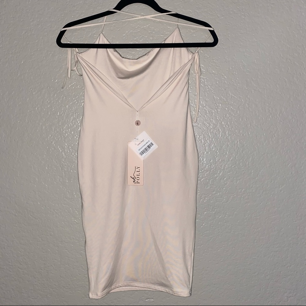 CREAM BODYCON KNEE LENGTH DRESS - Picture 5 of 7